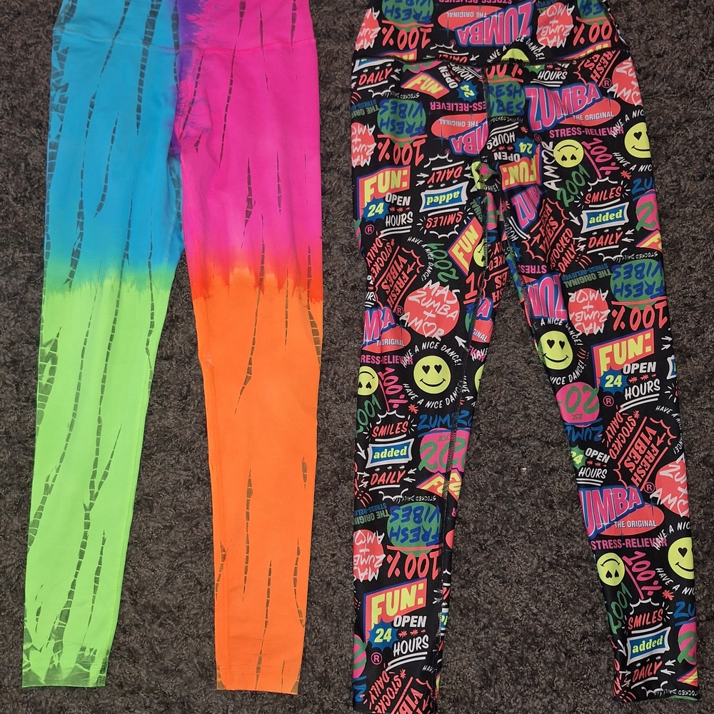 Zumba Fitness Kids Neon Graphic Leggings - Pink, Orange, Blue, Green - Picture 11 of 16